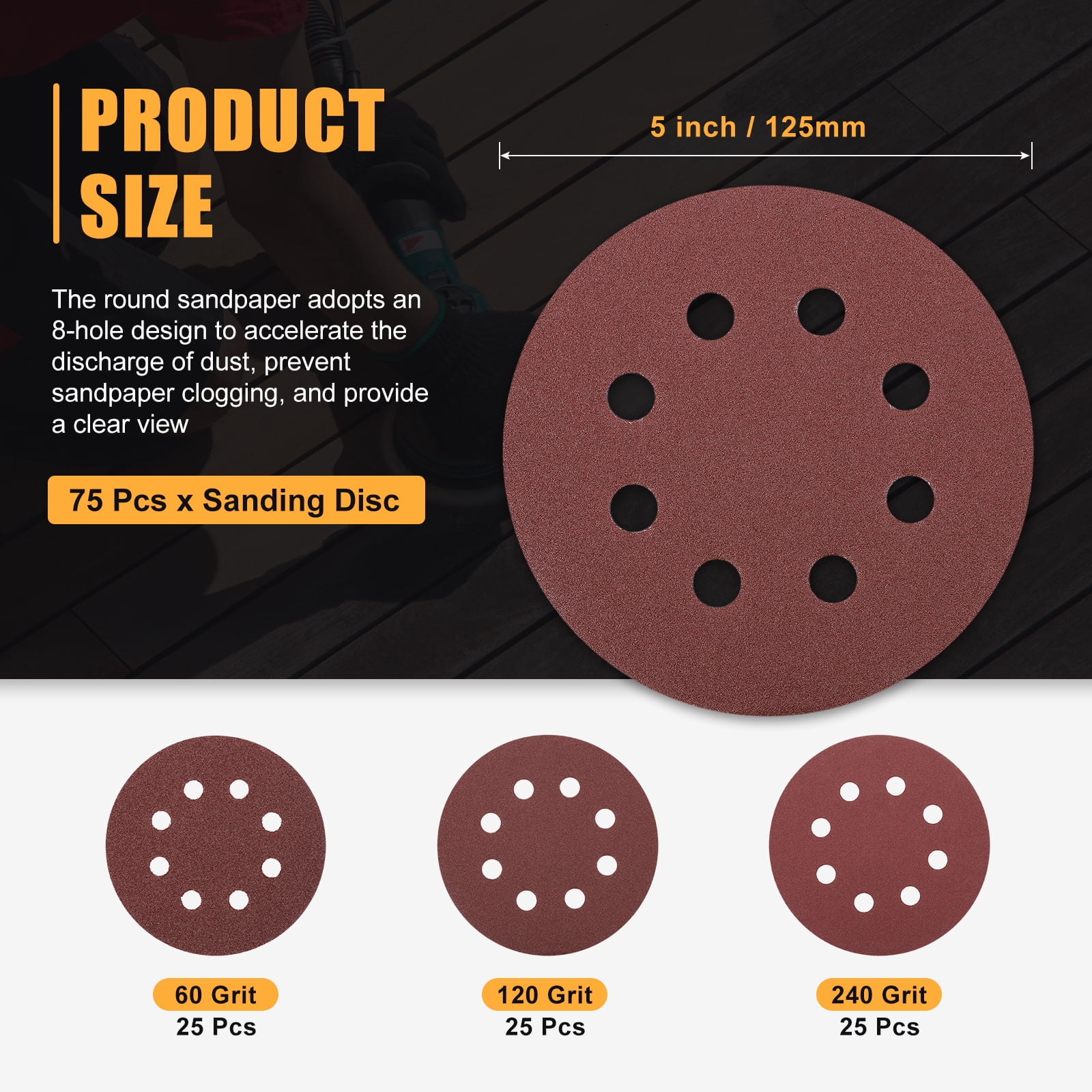 10 Pcs 9 Inch Sanding Disc 180 Grit Hook and Loop Sandpaper Random Orbital Sander Pads for Woodworking Automotive, Gold