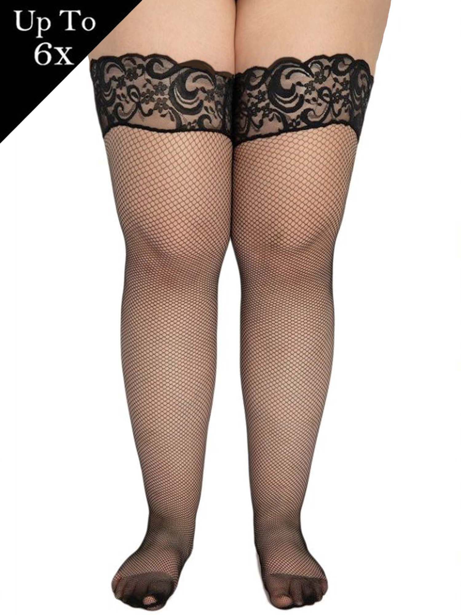 påske skab dart womens plus size hosiery black fishnet lace top stay up silicone thigh high  stockings - Walmart.com