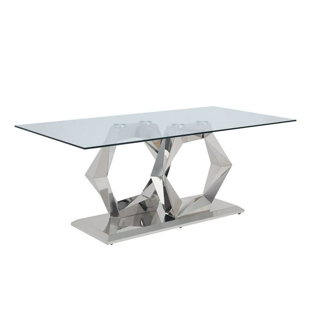 Table de Salle à Manger Gianna en Verre Transparent et Acier Inoxydable