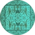 thumbnail image 1 of Ahgly Company Machine Washable Indoor Round Oriental Turquoise Blue Traditional Area Rugs, 3' Round, 1 of 4