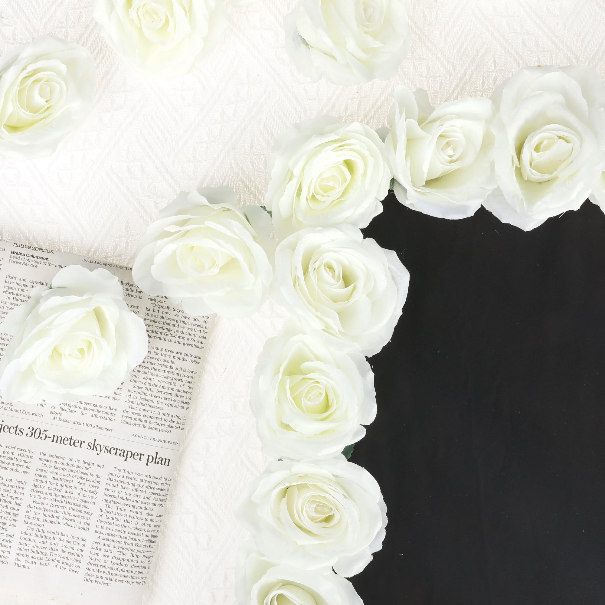 Unique Bargains 25 Pcs Roses Artificial Flowers Silk Fake Roses White
