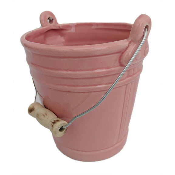 Pink Ceramic Pail Planter - 3.25" x 4.25