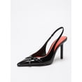 thumbnail image 4 of Black Patent Leather Slingback High Heels for Women, Pointed Toe Double Metal Buckle Stiletto Pumps, Elegant Formal Dress Shoes for Wedding Party Work, 4 of 6