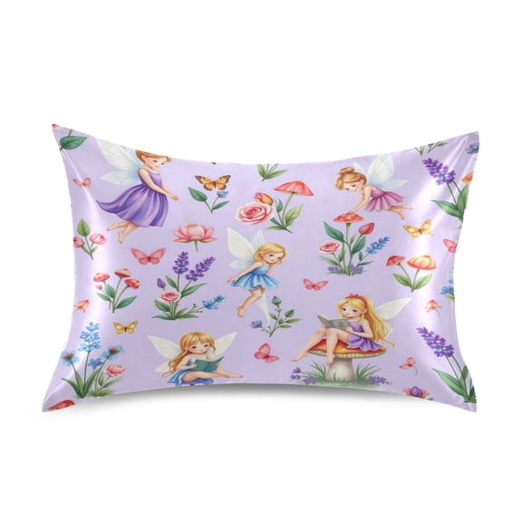 Satin Pillow Case Envelope Pillow Covers Standard Size Soft Pillow Cases for Bedroom, Lilac Fairy Printed