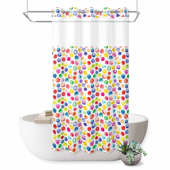 No Hook Shower Curtain, Colorful Polka Dot Shower Curtains for Bathroom with See Through Top Window, Watercolor Rainbow Polka Dots Waterproof & Washable Bath Curtain Small Stall 36"x78"