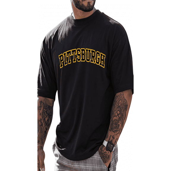Pittsburgh Pennsylvania Steel City 412 Home Vintage Creative Pattern Printing Washed T-Shirt Loose Hip-Hop Unisex Top Acid Wash T-Shirt