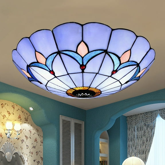Ceiling Light, Glass Ceiling Light, Ceiling Light Fixture, Romance Style Stained Glass Ceiling Lighting Fixture Flush Mount Vintage Light