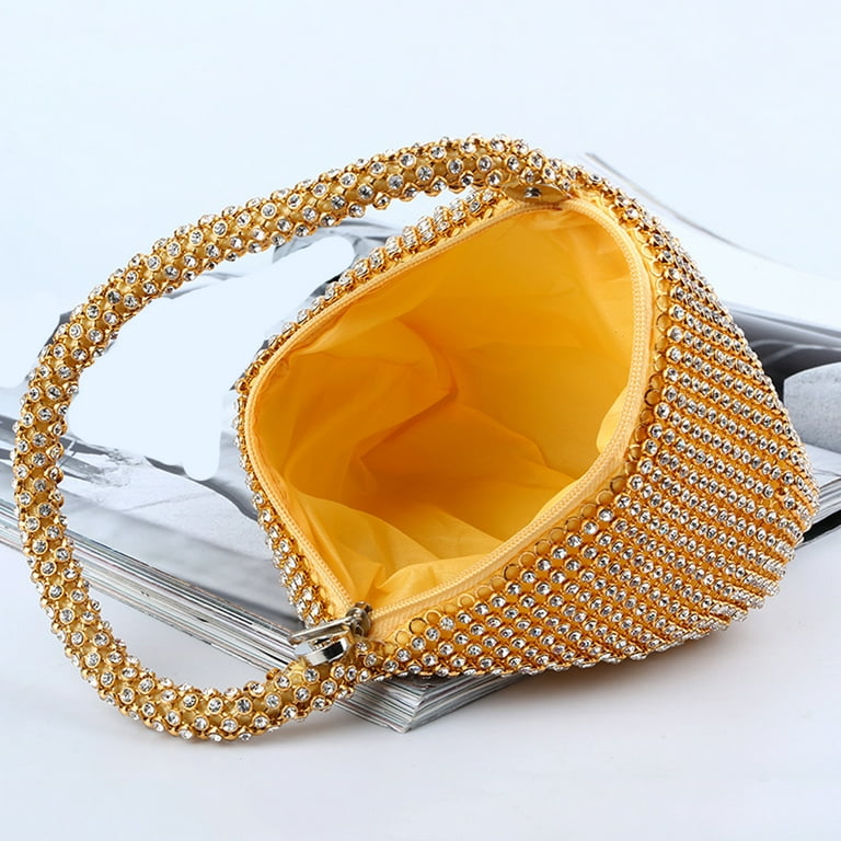 Rhinestones Women Metal Evening Clutch Bag Fashion Lady Female Diamond  Super Mini Handbag For Wedding Bag(Gold) 