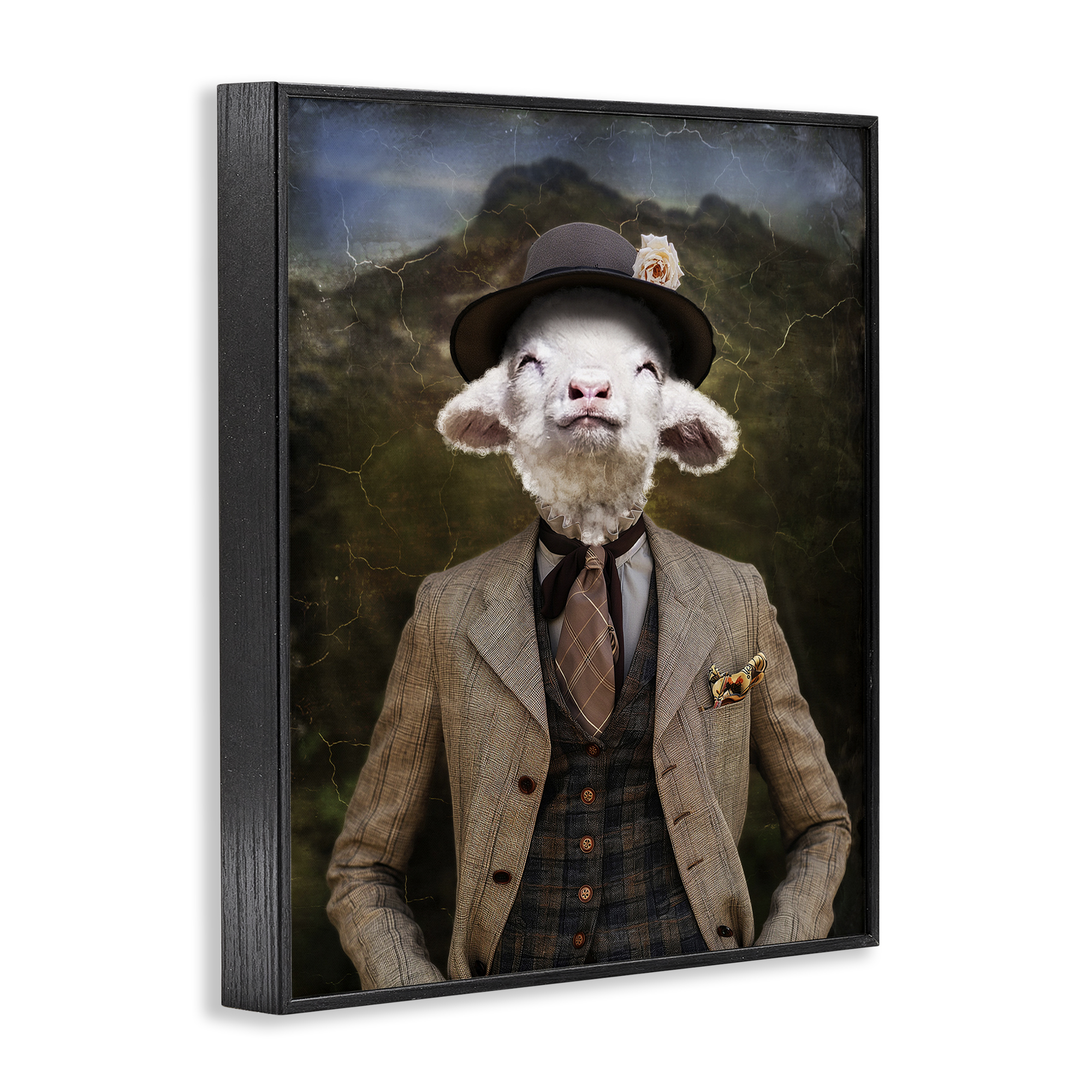 Stupell Industries Happy Classic Lamb Animals & Insects Painting Black Framed Art Print Wall Art, 24 x 30