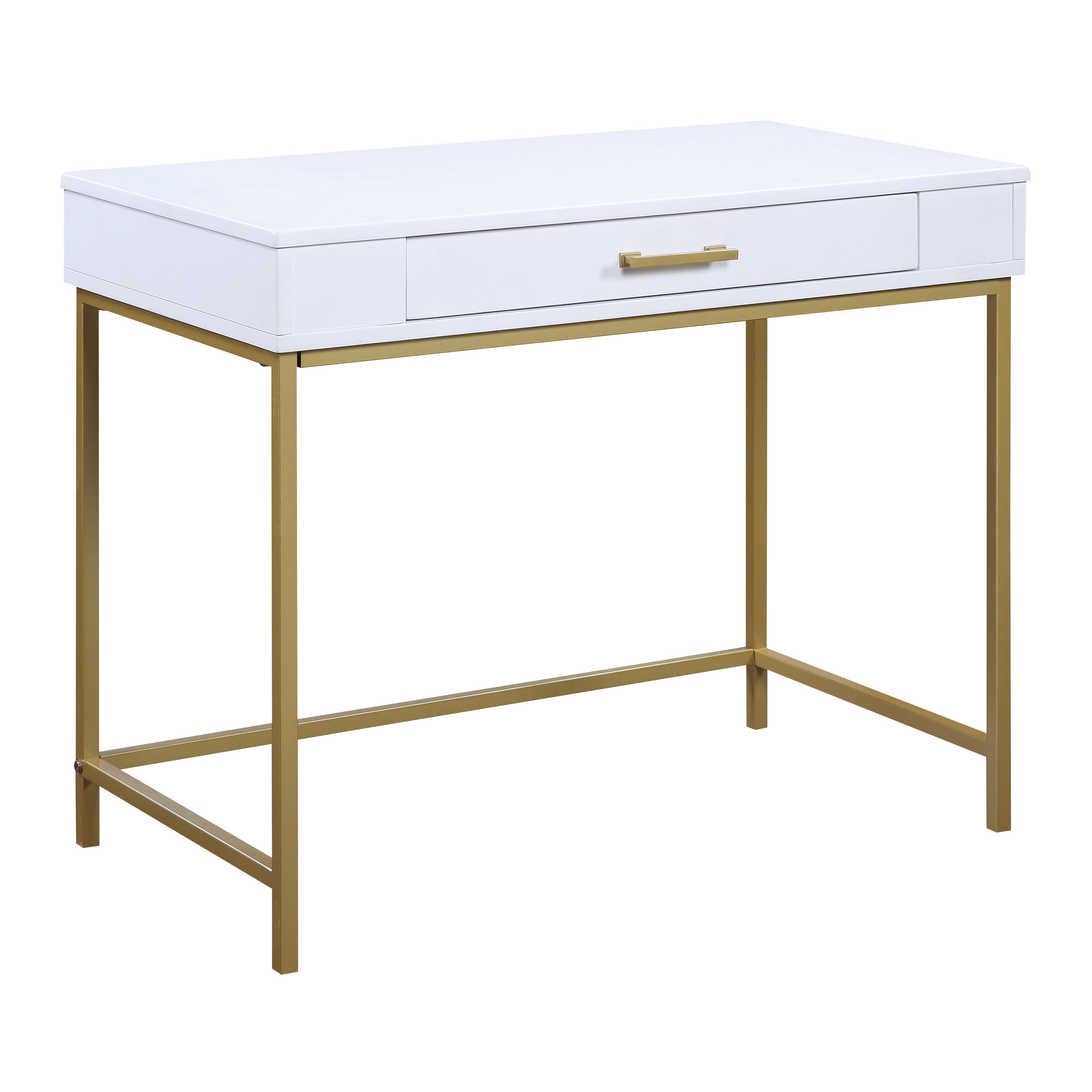 OSP Home Furnishings Modern Life Desk in White Finish With Gold Metal