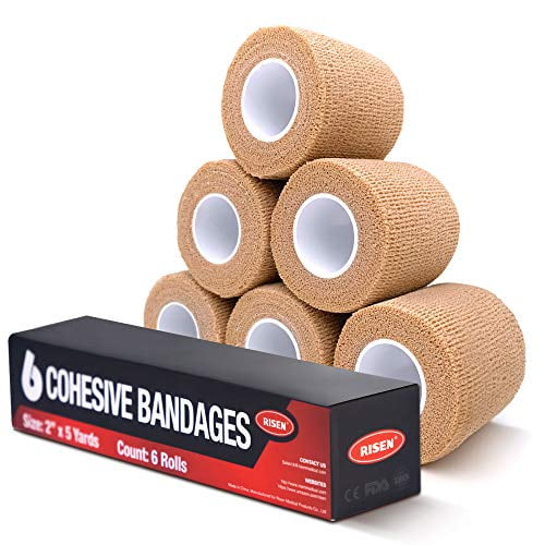 RISEN Cohesive Bandage 2" x 5 Yards, 6 Rolls, Self Adherent Wrap Medical Tape, Adhesive Flexible