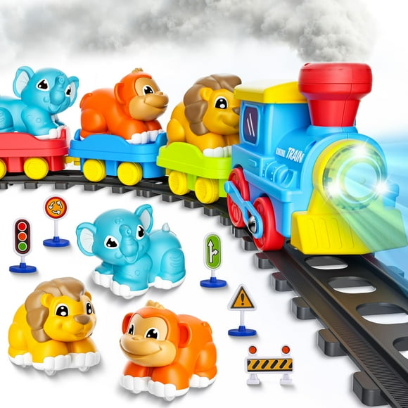 Set de Tren Divertido con Vapor, Música y Luces para Niños de 3 Años en Adelante