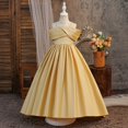 thumbnail image 5 of JAJAHO Flower Girl Dress For Wedding Formal Party Wear Satin Spaghetti Strap Pleated High-Low Maxi Ball Gown 8-13Y, 5 of 8