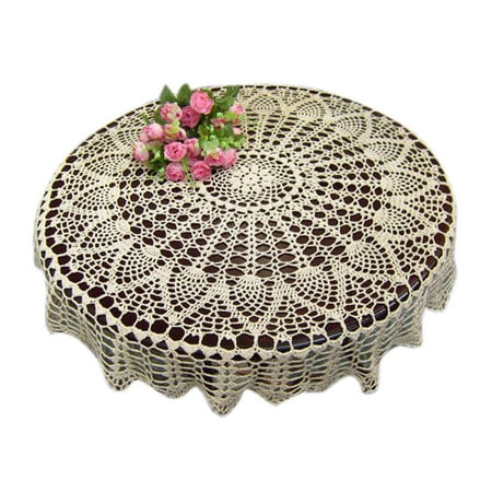 

10PCS Lace Tablecloth White/Beige Dinner Table Hollow Design Round Shape Mat Home Restaurant Table Cover beige