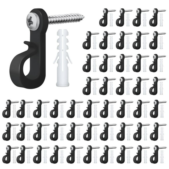 50pcs Screw Hooks for Outdoor String Lights, Heavy Duty Christmas String Light Hooks Fence Hooks for Hanging Lights Screw Hooks Outdoor for Yard Garden Outdoors (Black)