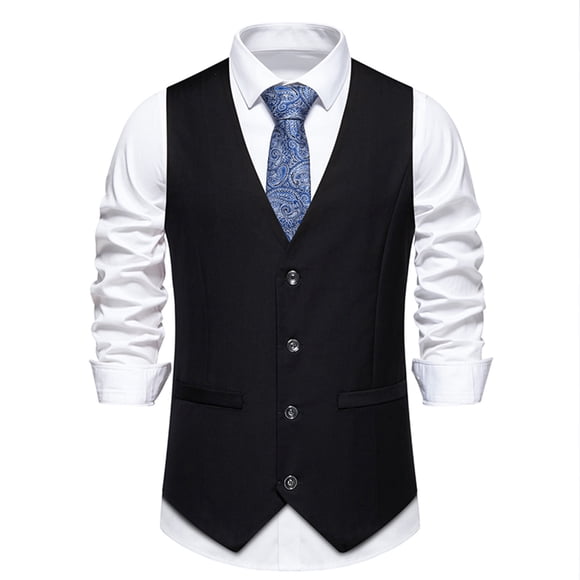 ylioge Suit Vests for Men with Pockets Dress Business Work Button-Down V Neck Sleeveless Waistcoats Solid Slim Formal Wedding Suits or Tuxedos Vest
