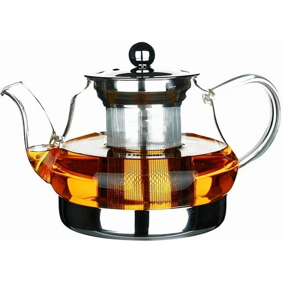 Induction Cooker Special Glass Teapot, Heat Resistant Borosilicate Glass Teapot With Stainless Steel Inner Filter,tea Kettle Stovetop Clear Glass Flower Teapot B