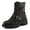 BLACK, variant on MAHANDA Women’s Ankle Boot – Faux Leather Lug Sole Bootie with Knit Sweater Collar & Buckle Detail