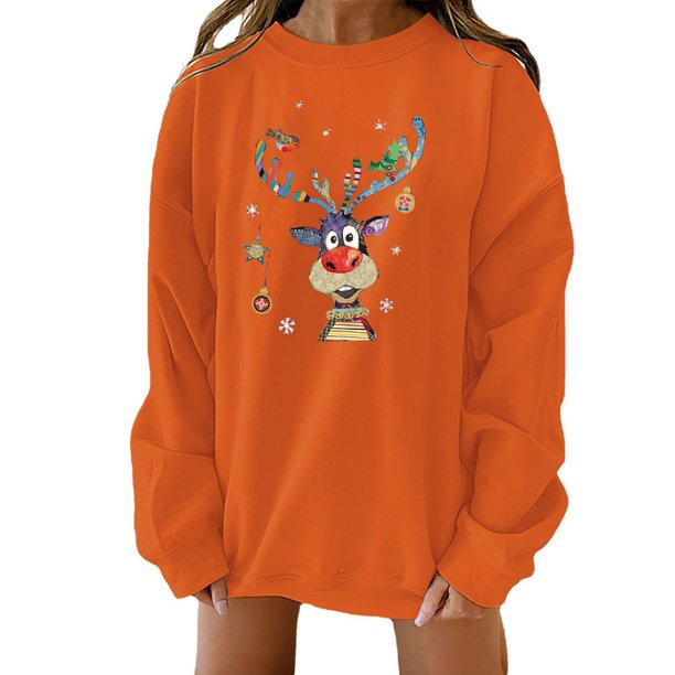 Moda Mujer Casual Navidad Imprimir O-cuello Manga larga Sudadera Tops Blusa Pompotops gfhjh9632