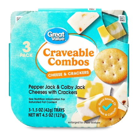 Great Value Craveable Combos Pepper Jack & Colby Jack Cheeses with Crackers, 1.5 oz, 3 Count