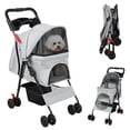 thumbnail image 2 of SHUO Y - Pet Stroller, Foldable 4 Wheels Cat And Dog Stroller with Mesh Windows, Cup Holder, Storage Basket, Pet Strolling Cart Holds up to 22lbs for Small Medium Dogs Cats, Grey, 2 of 8
