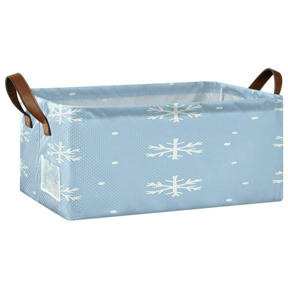 Snowflakes Pattern Open Home Storage Bins Foldable Metal Frame Shelf Baskets 16.9x11.4x7.7in Water-Resistant