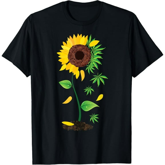 Funny Sunflower Weed Gift For Men Women Cool Marijuana Plant T-Shirt
