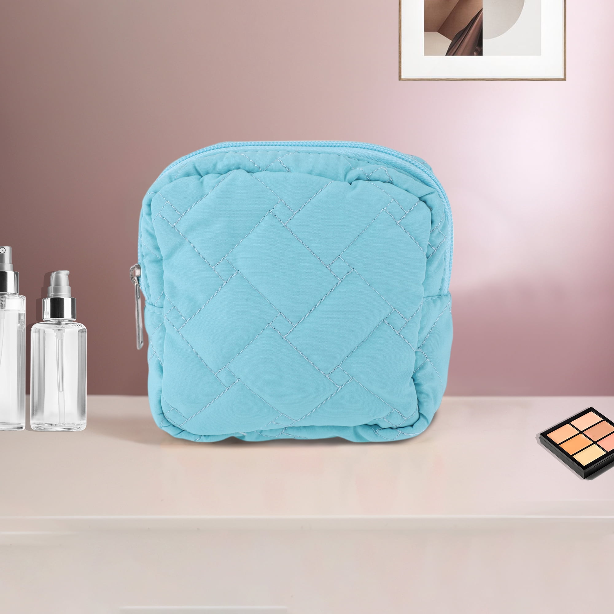 Unique Bargains 1 Pc Lady Portable Square Lipstick Bag for Outdoor Activities Lake Blue