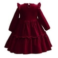 thumbnail image 5 of IBTOM CASTLE Toddler Girls Christmas Velvet Dress Pageant Party Gown Kids Fall Winter Ruffle Long Sleeve Wedding Birthday Evening Dress 3-4 Years Wine Red, 5 of 6