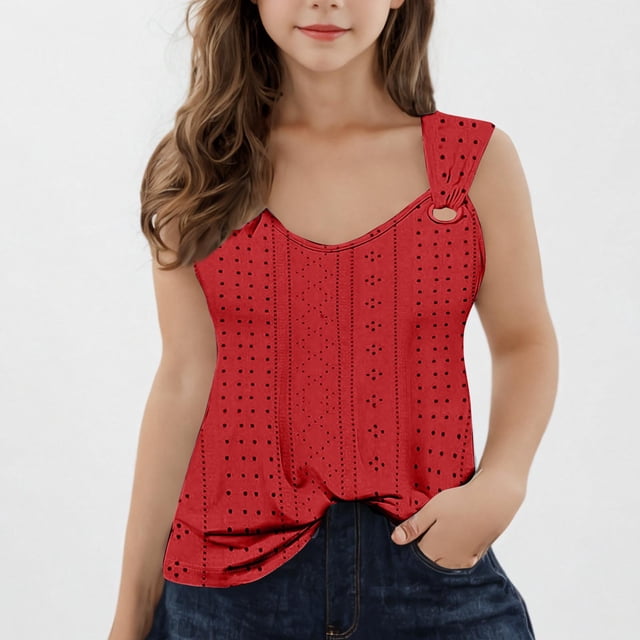 Soki Round Neck Tanks Kids Girls Solid Color Casual Solid Color Sleeveless Strap Tops