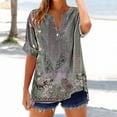 thumbnail image 2 of Charella Women's Short Sleeve Shirts Vintage Floral Printed Cuffed Sleeves Tops V Neck Button Tee Casual Fit Clothes (M, Red), 2 of 5