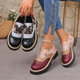 thumbnail image 3 of Oxford Shoes for Women Round Toe Vintage Floral Print Trendy Splice Leather Lug Sole Low Heel Lace up Dress Shoes Black Size 7, 3 of 7
