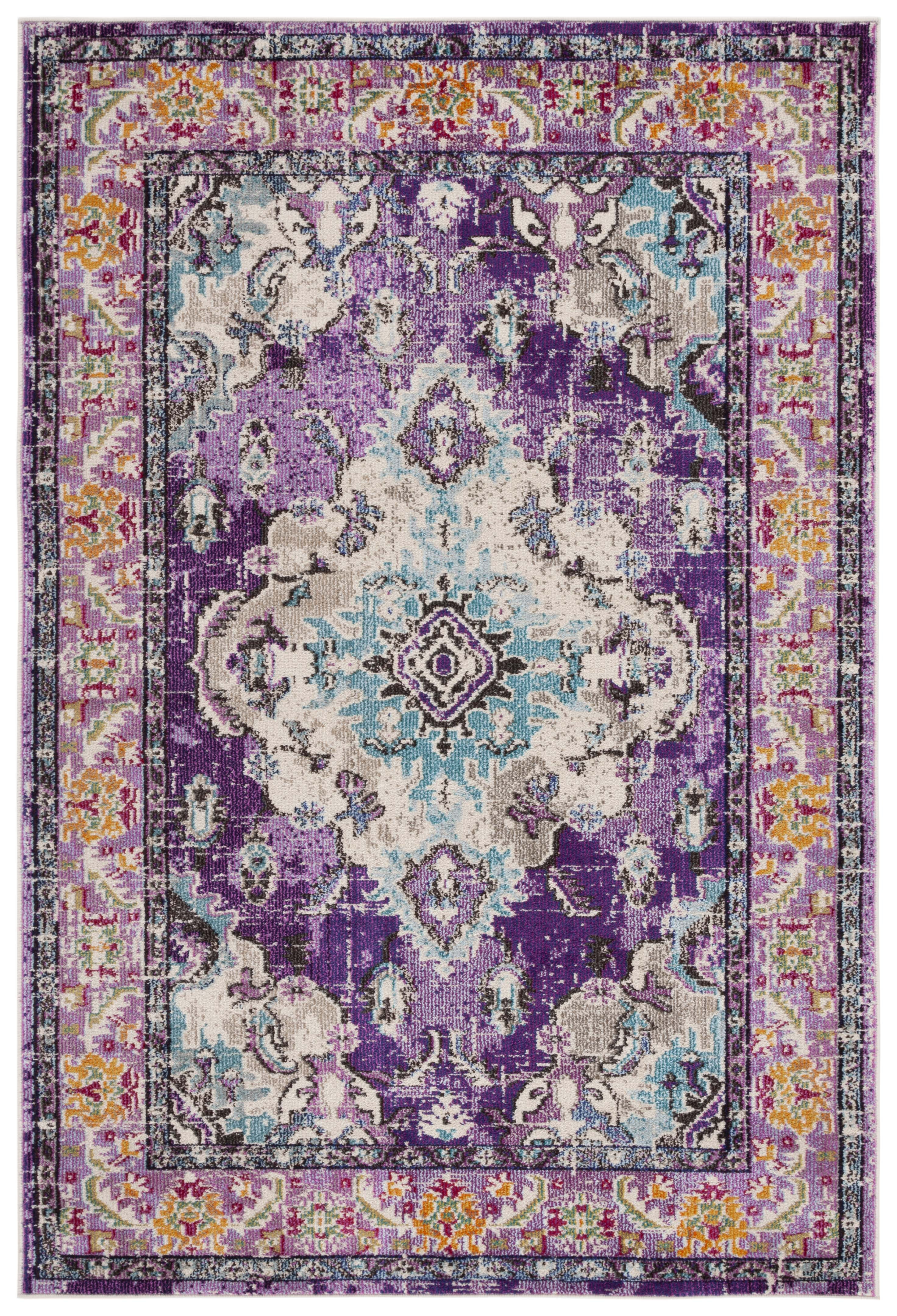 SAFAVIEH Area Rug 6'7"x9'2" - Monaco Collection - Traditional Design, Violet & Light Blue, Ideal for Living Room, Bedroom, Dining Space (MNC243L)
