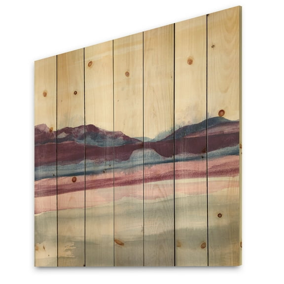 Designart 'Abstract Purple Rock Landscape' Shabby Chic Print on Natural Pine Wood