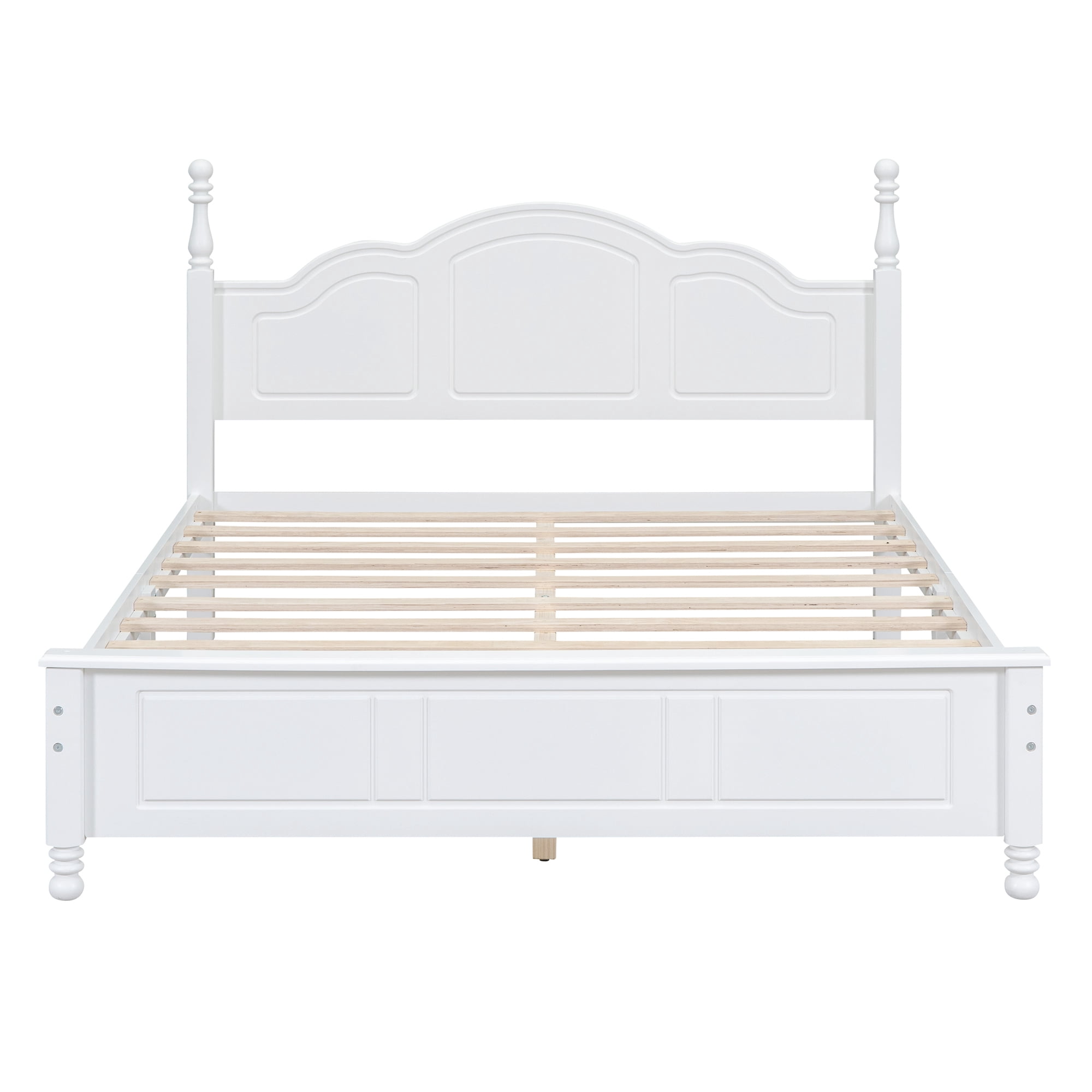Euroco Wood Queen Size Platform Bed with Retro Style Headboard, White