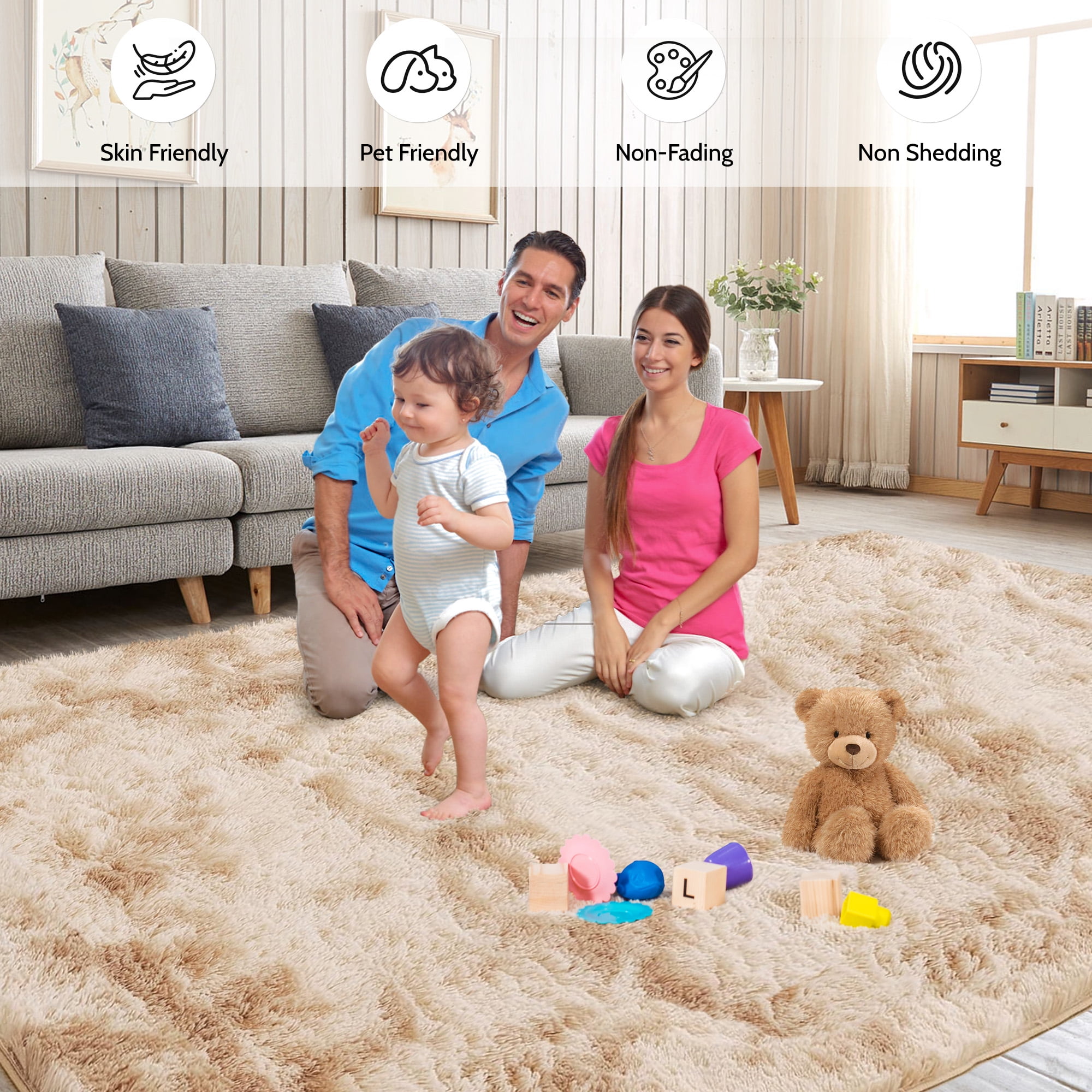 Cozydesg Soft Fluffy Modern Camel Area Rug, 8ft x 10ft  (图2)