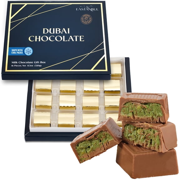 Eastanbul Dubai Chocolate Bar Pistachio, 11.3oz, Premium Pistachio Dubai Chocolate Bar, 16 Pieces