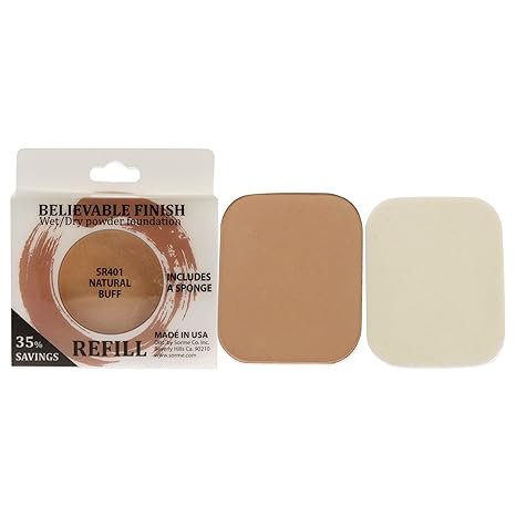 Sorme Cosmetics Believable Finish Powder Foundation Refill in Natural Buff (0.23oz) | Medium to Full Coverage Makeup Foundation Powder | Matte Finish Pressed Powder | Cruelty-Free Powder Makeup