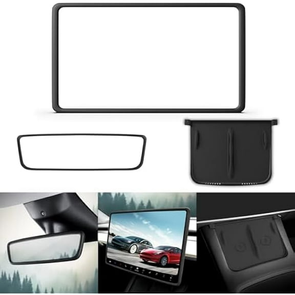 Saluqifa Center Console Wireless Charger Mat,Screen and Rearview Mirror Protector Frame,Anti-Slip Silicone Protector for Tesla 2021-2023 Model 3 and 2021-2025 Model Y Accessories(3 PCS Black)