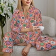 thumbnail image 6 of Pofeuu Color Flowers Print Womens Pajamas Set Long Sleeve Sleepwear Button Down Nightwear Soft Pj Lounge Sets Button Down Pajamas Women-Small, 6 of 7