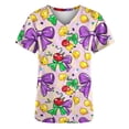 thumbnail image 4 of LEKWK Womens Mardi Gras Shirt Confetti Print Waffle-Knit Crew Neck Cute Tops Denim Trim Details Casual Daily Work Tops Outfits, 4 of 5
