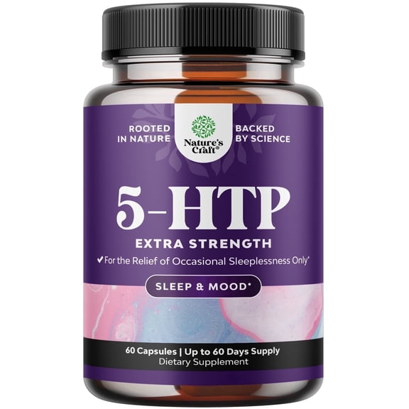 5 HTP Supplement 5-Hydroxytryptophan - 5HTP 100mg per Serving Gentle Herbal Sleep and Mood Enhancer - 5-HTP 100 mg per Serving Mood Supplement and Sleep Support Capsules from Griffonia Simplicifolia