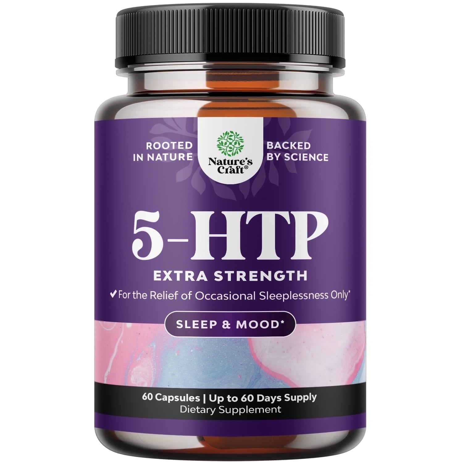 Natures Craft 100mg 5 HTP Supplement Gentle Herbal Mood Enhancer and Sleep Support, 60 Capsules