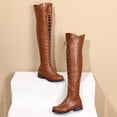 thumbnail image 4 of WEAIXIMIUNG Bottines pour Femmes Plates Bottes à Talons Hauts pour Femmes Automne et Hiver Mode Couleur Unie Rétro Confortables Bout Rond à Lacets Talon Carré, 4 of 6