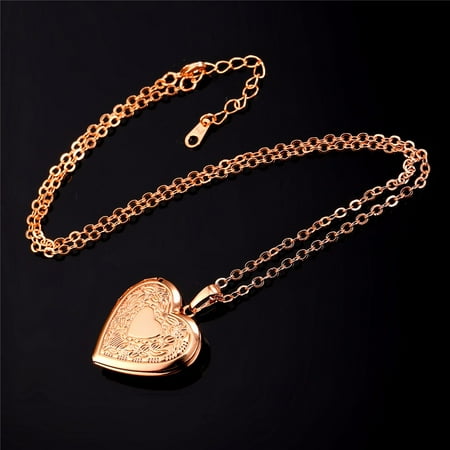 Symbol Charm Gold Plated - Rose Gold Plated Vintage Locket Photo Heart Charm Pendant Necklace