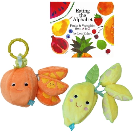 Eating the Alphabet Baby Gift Set includes Board Book by Lois Ehlert Lemon & Orange Infant Travel On-the-Go Toys (Sensory Developmental Learning Toys)