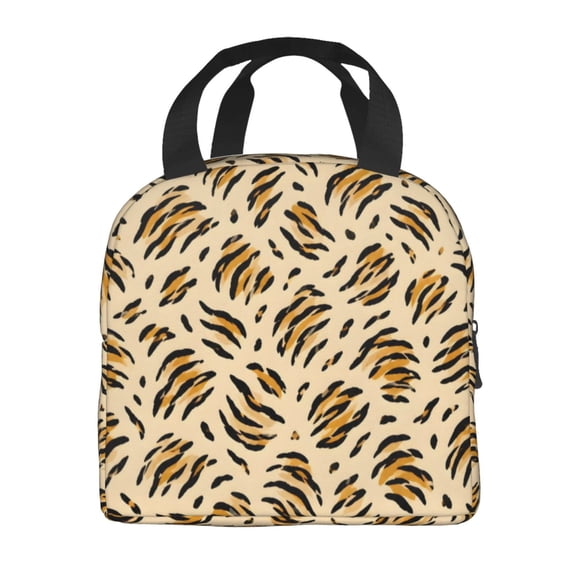 Tiger Stripe Animal Print Lunch Bag Thick Aluminum Foil Tote Cooler for Women Office Picnic Gift