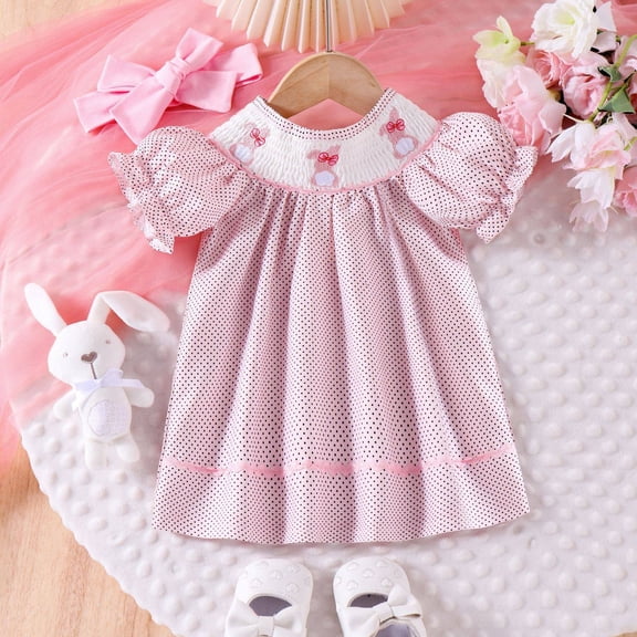 WSMEA Girls Dresses Summer Cute Cute Polka Dot Print Neckline Cute Embroidery Wedding Dress