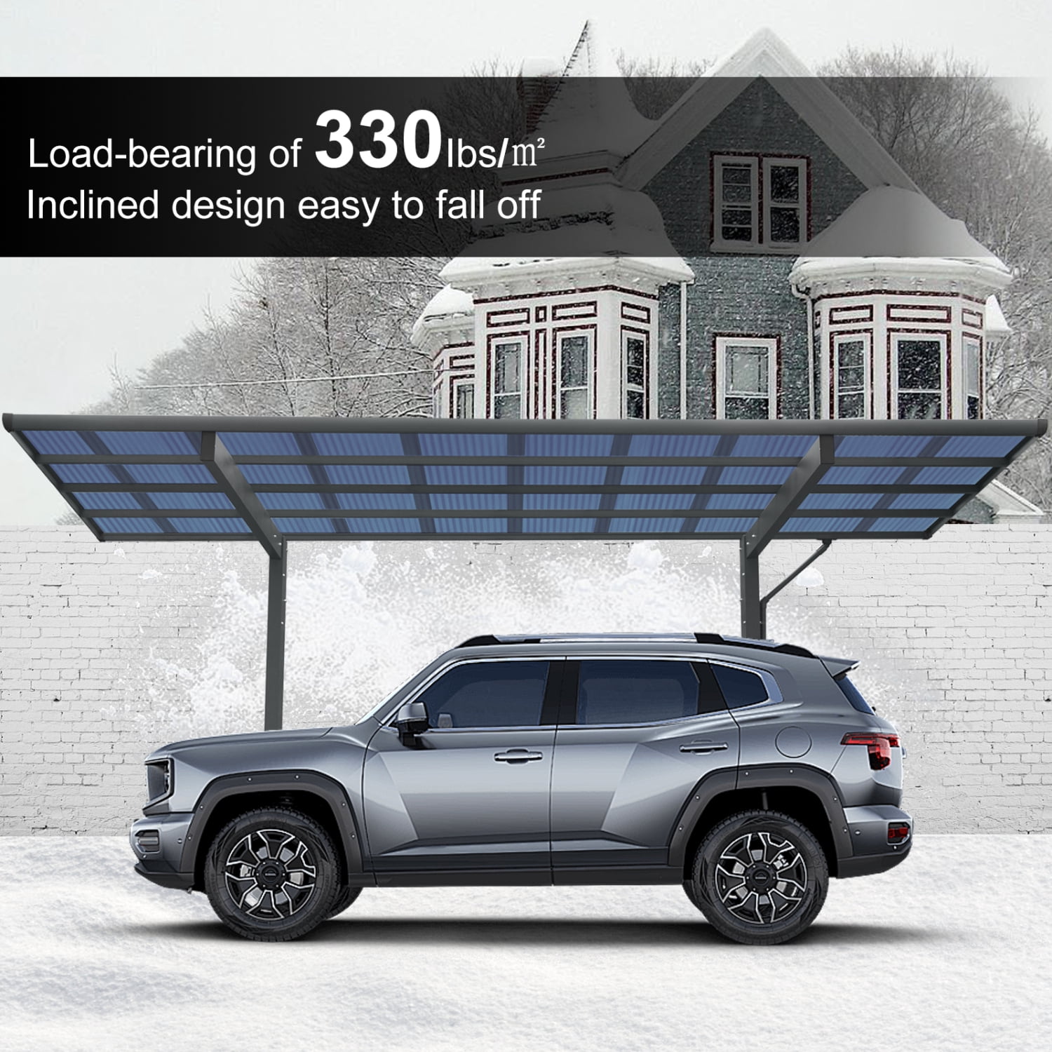 Miekor Furniture Outdoor Carport, 17.44FT*9FT*11FT Single Carport Aluminum Metal Frame and Polycarbonate Panels Car Port for Outdoor Driveway Car, Truck MK5607