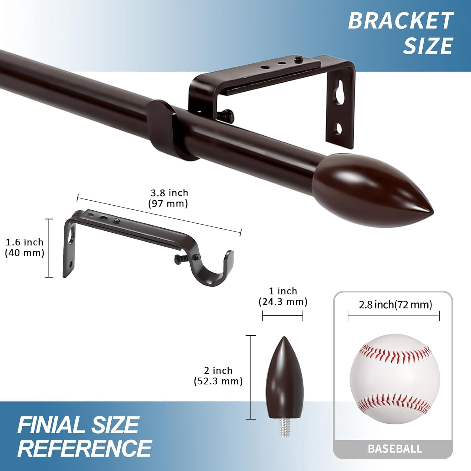 Urbanest Adjustable Single Curtain Rod Set Bullet Finials – 5/8-Inch Diameter, With Bronze Rod, 28–48 Inches